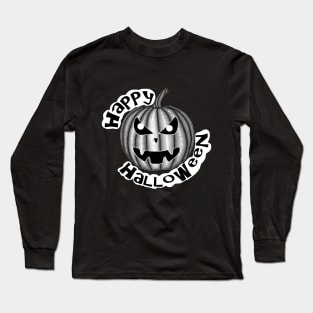 Happy Halloween Pumpkin shirt, Trick or Treat top, Halloween top, Black and white design, Halloween art, Fun Halloween shirt, Custom top Long Sleeve T-Shirt